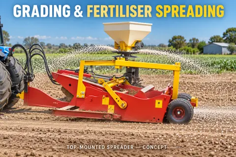 Top-Mounted Spreader Grading a Rural Field — application concept